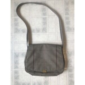 Vintage Lauren RALPH LAUREN Brown Houndstooth Canvas PLAID Leather Messenger Bag